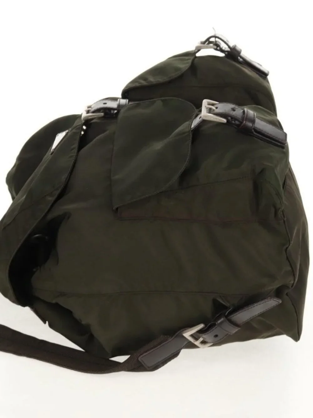 PRADA Backpack Nylon Khaki Silver Auth 157774